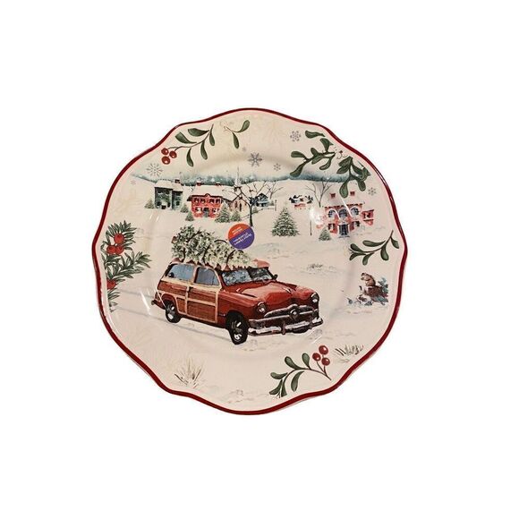 Better Homes & Gardens Heritage Salad Plate Woody Wagon Car & Tree Winter Forest - Picture 1 of 5